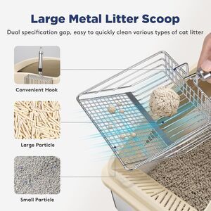 FURTIME XL Stainless Steel Litter Box Lid & Metal Scoop Replacement Beige